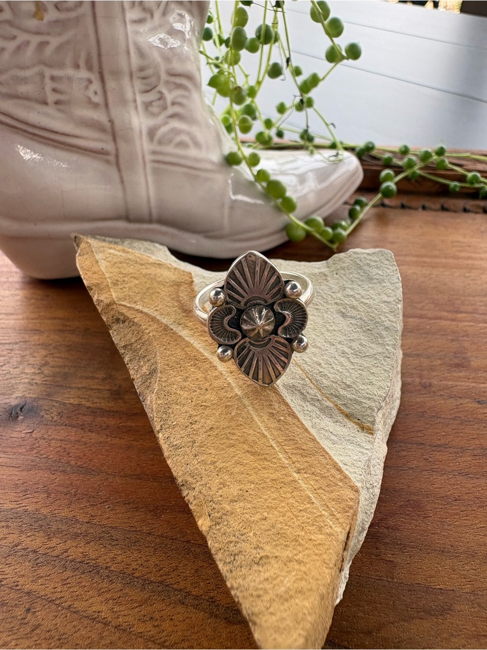 Sol Metallum Artisan Hand Stamped Accents Sterling Silver Ring 8.5